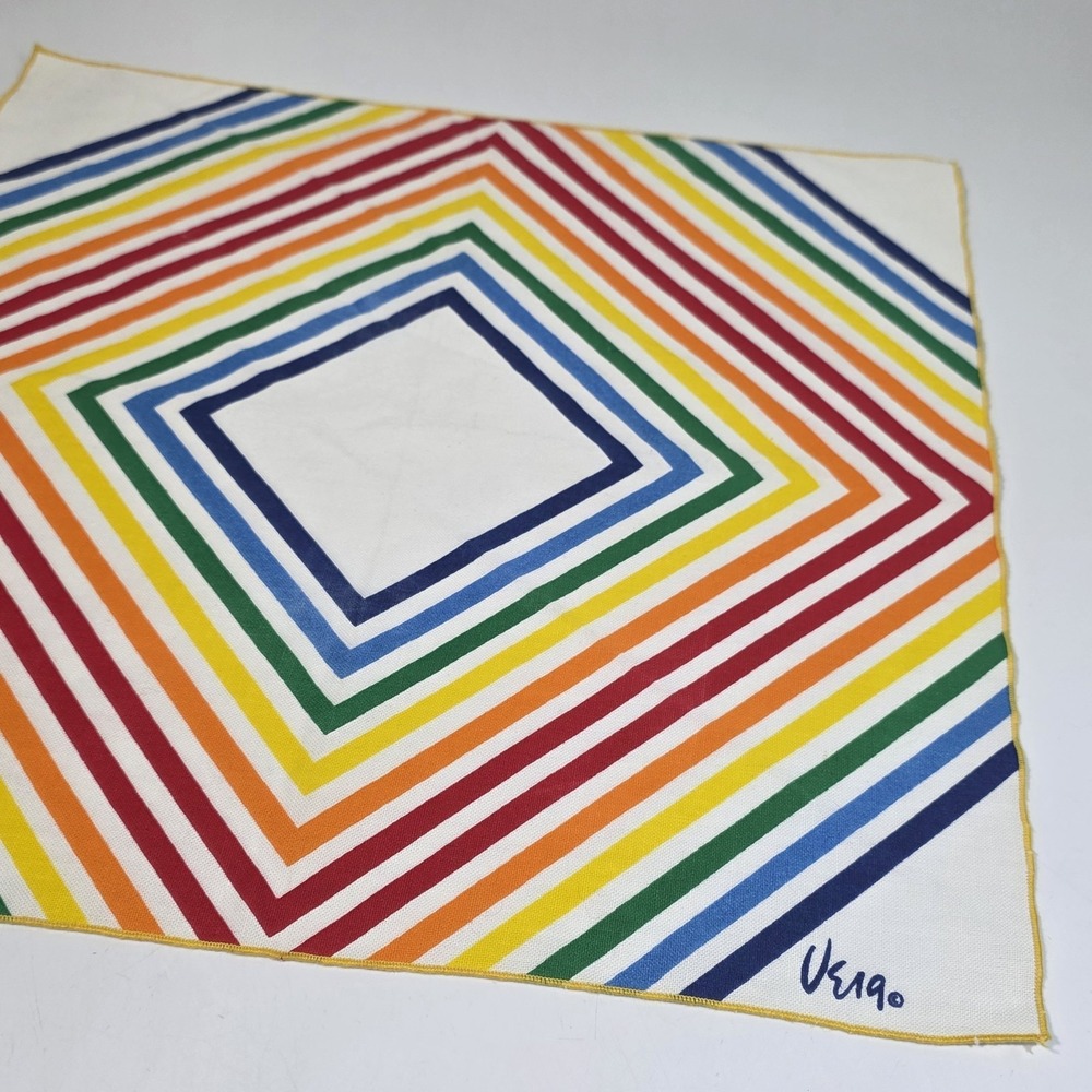 Vintage 60's VERA Neumann Linen‎ Napkin Bright Rainbow Pride Diamond Retro